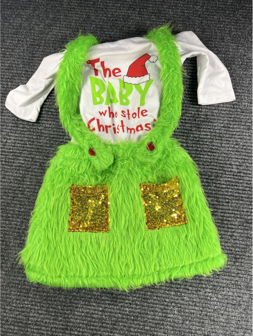 NWOT Baby 18-24M Christmas Green Grinch Jumper Dress with long sleeve bodysuit